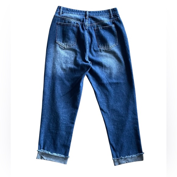 Curvy High Rise Jeans Women’s Size L 8/10 Dark Wash Cropped Raw Hem Cuffed - Picture 7 of 9